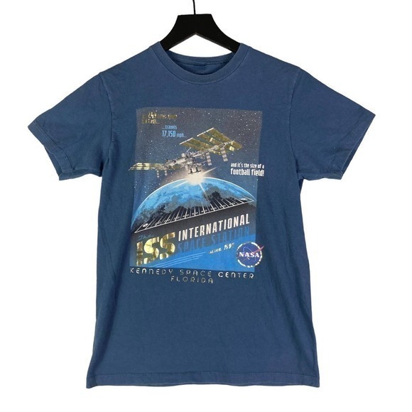 NASA Space Station Shirt International Size Small Adult Unisex Blue Graphic Tee - Picture 1 of 9